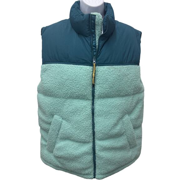 Wild Fable Womens S Oversized Puffer Vest Green Sherpa Teal zip two toned Target - Picture 1 of 4